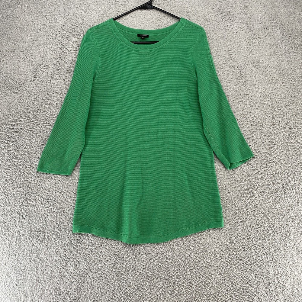 Talbots Sweater Womens Medium Kelly Green Button Sleeve Tunic 3/4 Sleeve Top